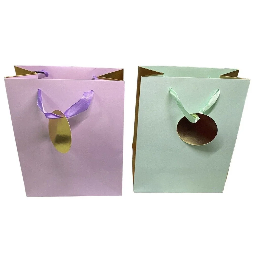 23 Gift Bags Euro Totes Two-Tone Metallic w/Attached Gift Tags & Ribbon Handles